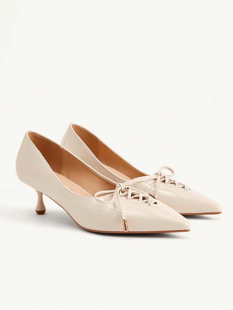 CUCCOO CHICEST Women's Pointed Toe Mid-Heel Beige Bow Design Fashionable Elegant Daily Commute Work Party Occasion High Heel Pumps Wedding Shoes Spring Shoes Bride Shoes