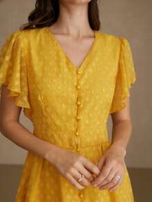 Aveloria Rosie Elegant Women's French Luxury Embroidered Mesh Cap Sleeve A-Line Mini Dress - Yellow - View 7