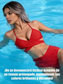 Bikini minimalista de unicolor 2026, ropa de baño de playa de vacaciones de verano - Rojo - Ver 8