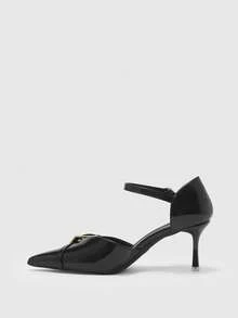 CUCCOO BIZCHIC Tacones de aguja de moda con diseño de hebilla y punta afilada para mujer - Negro - Ver 10