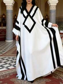 Rafferiza Đầm dài nữ thanh lịch với họa tiết tương phản đen trắng, thích hợp cho mùa xuân/hè. - Đen và trắng - Xem 1