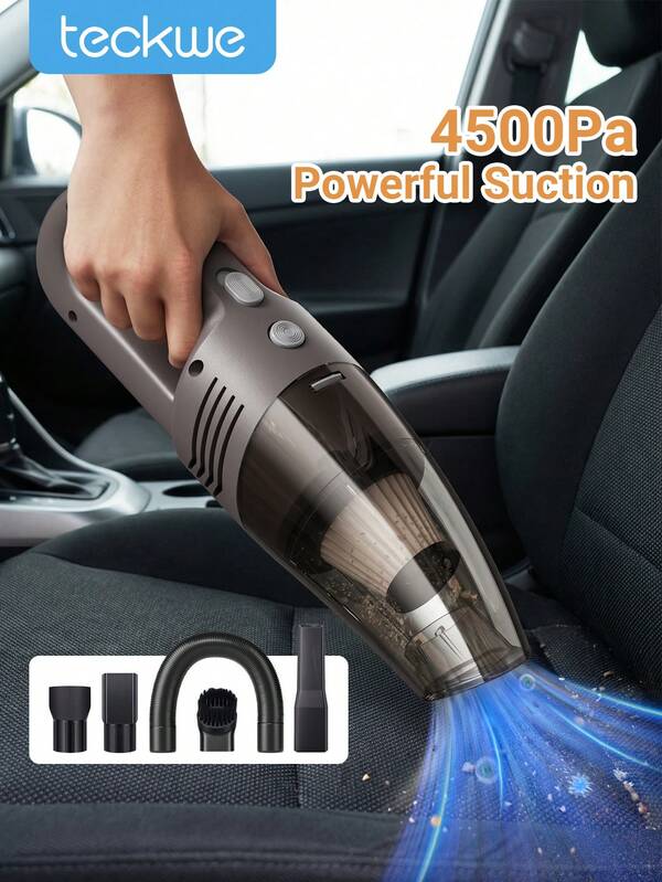 Teckwe 车载便携式无线吸尘器，4500Pa 二合一吸尘器/除尘器，手持式吸尘器，配备多个吸嘴，适用于汽车、家庭、办公室、宠物