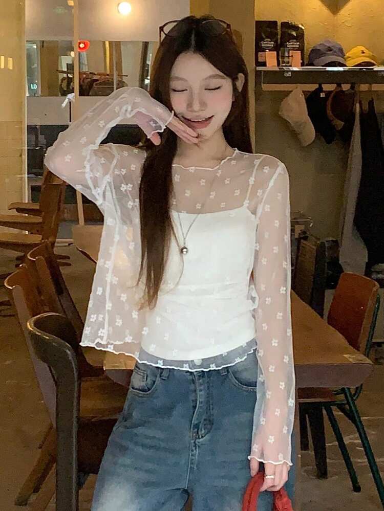 Women's Floral Lace Long Sleeve Top