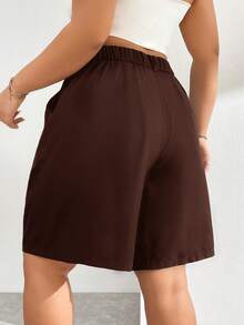 Auralis Pantalones cortos negros de talla grande para verano, pantalones informales, pantalones cortos, atuendos de regreso a la escuela, atuendos de maestros - Marrón - Ver 2