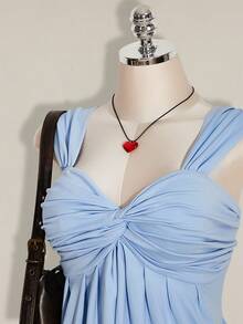 SHEIN ICON 大码女式黑色扭结前襟无袖娃娃衫针织上衣，Y2K风格，适合毕业典礼、返校季、夏季穿着 - 藍色 - 查看 5