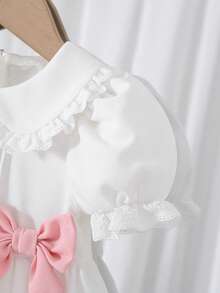 SHEIN Babygirl Cute Collegiate Style White Lace Bow Tie Collar Short Sleeve Dress - Multicolor - View 10