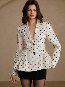 Aveloria Rosie Women's Puff Hem Polka Dot Long Sleeve Blazer - Khaki - View 2