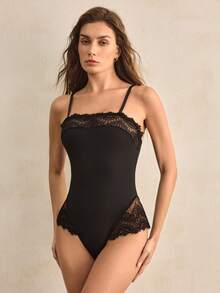 Charlaine 女士蕾丝连体裤，法式风格内衣 - 黑色 - 查看 6