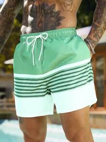 Palasendo Men's Colorblock Print Casual Beach Shorts - Mint Blue - View 3