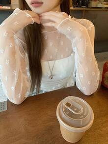 DAZY Women's Floral Lace Long Sleeve Top - White - View 1