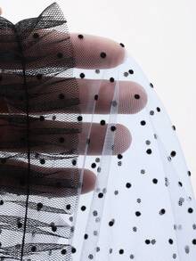 DAZY 女士弹力腰波点植绒网纱长款休闲A字裙 - 藍色 - 查看 8