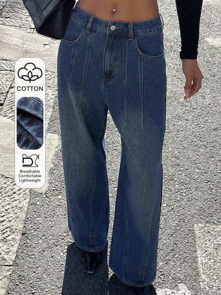 Women's Distressed Folded Waist Design Denim Jeans