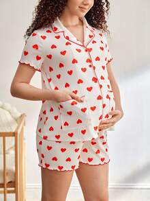 Comfortable, Casual, Homewear, Soft, Heart Design Maternity Pajama Set - Multicolor - View 2