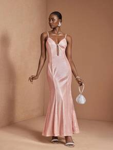JIAN LASALA Pastel Pink Sequin Spaghetti Strap Mermaid Women Elegant Maxi Dress Spring Summer Wedding Party - Pink - View 6