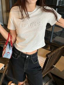 DAZY Women's Round Neck Steel Stamped Casual Short Sleeve T-Shirt - Grey - View 5