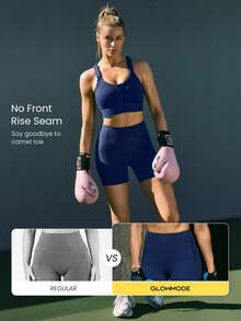 4.3英寸 FeatherFit™-Sculpt CoreHold 柔软弹力无前缝收腹侧袋骑行短裤，适合中等强度训练、跑步、健身。 - Dark Blue - 查看 8