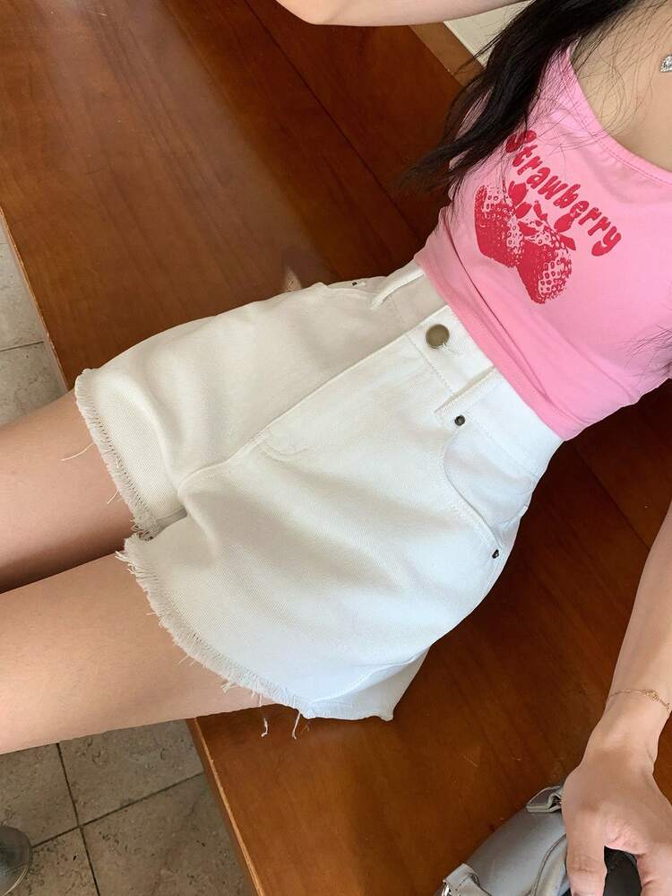 Women's Fashion Frayed Heart Embroidered Denim Shorts Jorts Summer