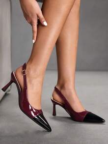 CUCCOO SZL Women's Pointed Toe Buckle Design Everyday Versatile Fashion High Heels - Burgundy - View 3