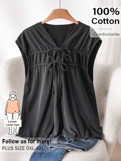 CosyJoli Plus Size Women Casual Top With Bow Tie, Cute Snowflake Print Sleeveless Top, Washed Top