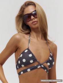 Musera Resort Top de bikini à pois style enveloppant et col halter, idéal pour l'été, la plage, les vacances et les sorties quotidiennes. Sexy et mignon, parfait pour les voyages. - Tabac - Voir 1