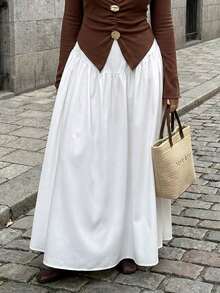 Dripcurv Chân váy dài thanh lịch màu trắng bằng satin dành cho nữ cỡ lớn mùa thu/đông, kiểu dáng đón năm mới, ngày lễ tình nhân, mùa xuân. - trắng - Xem 3