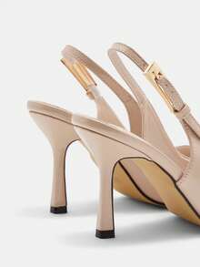 CUCCOO CURVES Zapatos de mujer de ajuste ancho, de moda, con punta, tacón de aguja, con correa trasera en color albaricoque, sencillos y clásicos, cómodos para uso diario, con tacón alto engrosado, tallas grandes para mujeres - Albaricoque claro - Ver 9