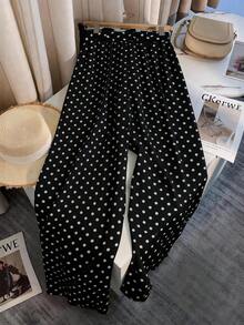 Franclia Women's Polka Dot Casual Wide Leg Pants, Spring/Summer - Black - View 2