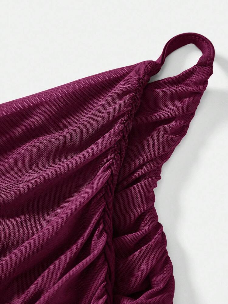 SHEIN Maija Women's 2026 Summer New Elegant Party & Office Commute Solid Color Asymmetric Design One Shoulder Tie Ruched Fitted Top For Women Sexy St Patrick's Day Women Easter Summer Easter Women Party Top Beach Summer Holiday Each Vacation For Women Summer For Women Going Out Graduation Casual Top For Women