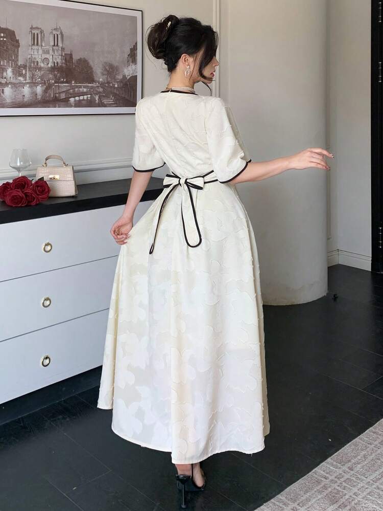 Spring/Summer Elegant Patchwork Color Block Long Dress, Suitable For Wedding, Party, Formal Occasion, Commute Sundress