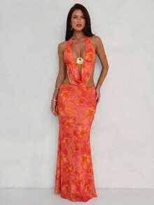 Aloruh 女士印花简约日常穿搭吊带连衣裙 - 彩色 - 查看 3