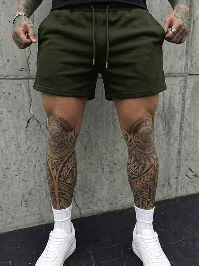 HIMLAND Men's Casual Drawstring Waist Solid Color Shorts, Versatile For Daily Commute, Summer Jogging Shorts For Men Green Micro Short Olive Shorts Men S Shorts 5 Inch Inseam Shorts For Men Casual