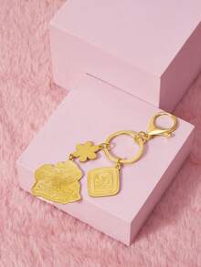 Trolls X SHEIN Gold English Alphabet Cartoon Puppy Pattern Metal Keychain - Gold - View 3