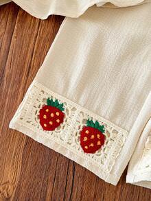 SHEIN Baby Girl Vacation Casual Apricot Strawberry Print Camisole And Pants Set - Beige - View 4