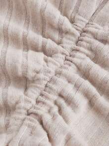 SHEIN MOD 大码女式杏色抽绳不对称下摆喇叭袖 T 恤、露肩 T 恤、秋季女装、舒适 T 恤 - 杏色 - 查看 6