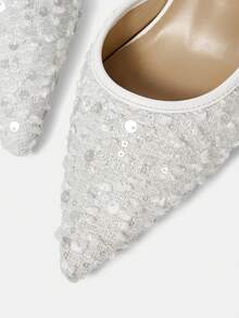 CUCCOO HITCHD Women's Fashionable Elegant Party Sequin Pointed Toe High Heels Elegant Shoes Wedding Shoes Summer Shoes Bride Shoes - White - View 9