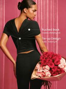 GLOWMODE Valentine's Day 360 High-Stretch Soft Fabric Switch It Up Lightweight Wrinkle-Resistant Customizable Neckline V-Back Design Slim Fit Active Top Gym Workout Studio Daily Casual Wear - Black - View 5