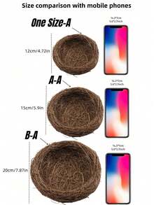 1 pezzo Nido d'uccello finto fatto a mano, decorazione per giardino, spesso intrecciato di erba marrone, nido d'uccello per uccelli domestici o pappagalli - Castano - Visualizzare 8