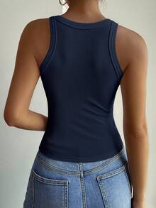 DAZY Women's Elegant Solid Color Slim Fit Camisole, Suitable For Autumn And Winter Summer - Navy Blue - View 2