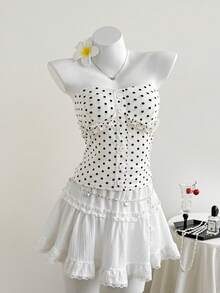Elamini Polka Dot Pattern Button Decor Sleeveless Top, Suitable For Summer - Multicolor - View 4