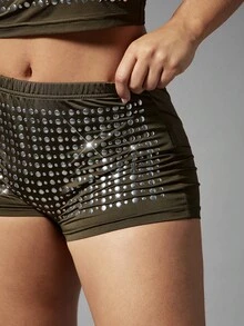 Denimoi Quần short đính đá, trang phục It Girl, quần short gợi cảm, trang phục đi xem hòa nhạc, quần short quyến rũ, trang phục đi nghỉ mát. - màu nâu - Xem 2