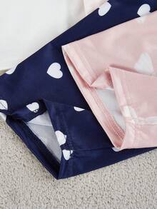 4pcs Girls/Teens Minimalist Fashion Heart, Eyelash, Moon, Letter Print Brown Plaid Pants And Short Sleeve Pajama Set Girl Summer Pajama Girls Night Wear Bow Pajamas Girl Sleep Wear - Multicolor - View 5