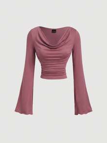 SHEIN MOD Bộ áo thun dài tay ôm dáng, cổ bèo nhún, tay loe xếp ly 3 màu. - Nhiều màu - Xem 7