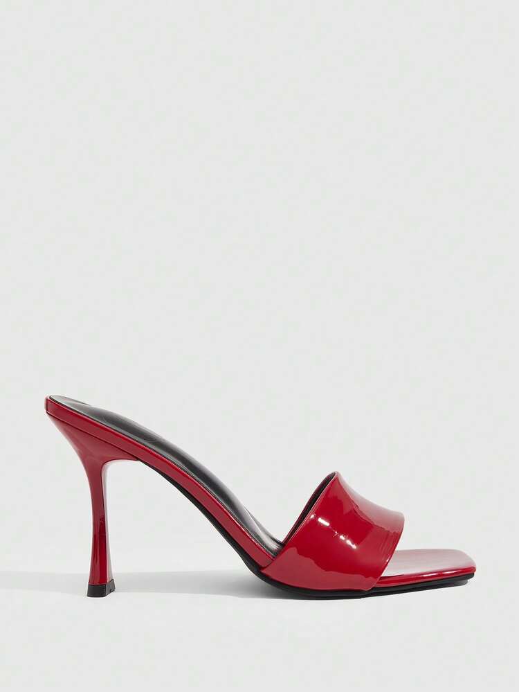 CUCCOO SZL Women Shoes Classic Simple Fashion Women's High-Heeled Sandals Patent Leather Thin Heel Mueller Drag Square Toe Word Belt Design Workplace Commuting Dating Out Of The Street Light Luxury Dinner Versatile Fashion Women's Shoes Prom Heels