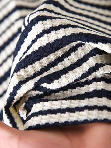 CosyJoli Plus Size Half-Zip Striped Casual Short Sleeve Summer Versatile Dress - Navy Blue - View 7