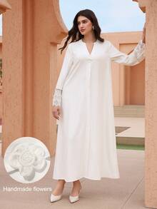 Graceveil Áo choàng trắng họa tiết hoa 3D thanh lịch, dáng rộng, tay bồng, có bèo nhún dành cho nữ - trắng - Xem 11