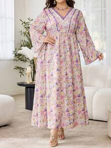 Al Najma 春夏时尚V领蕾丝边侧系腰带喇叭袖睡袍 - 彩色 - 查看 5