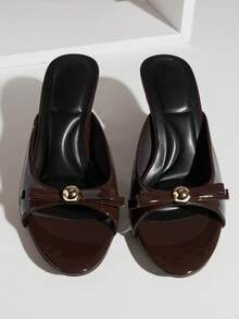 SHUZIA Women's Round Toe Bow Ribbon Slide Low Heel Sandals Valentine's Day - Chocolate Brown - View 5