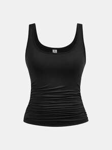 SHEIN Girlism 2件套少女黑色和藏蓝色休闲圆领褶皱腰部吊带背心，适合日常休闲和居家穿着 - 藏蓝色 - 查看 8