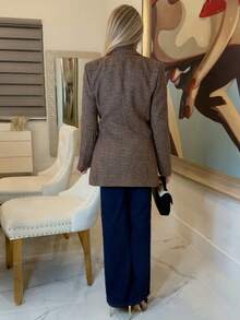 Cioccolato 商务风格翻领长袖格子双排扣西装夹克 - 彩色 - 查看 2