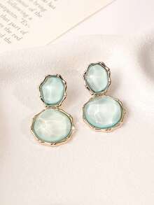 Enchnt 1 Pair Of Asymmetrical Light Green Earrings With Creative Water Patterns, Asymmetric Oval Earrings, Personalized And Fashionable Earrings And Accessories - Green - View 3